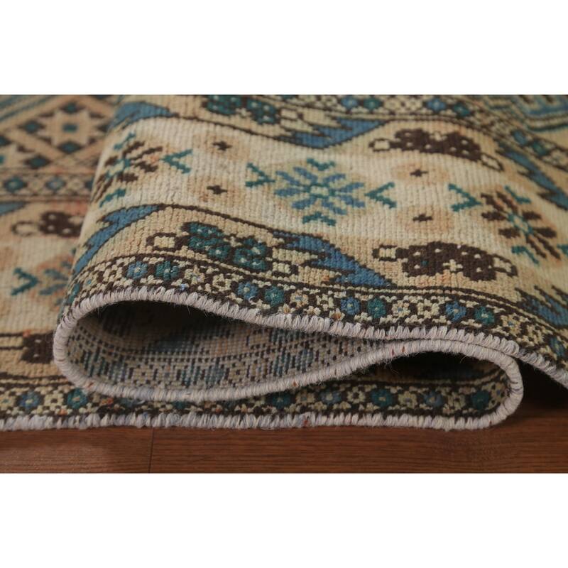 Geometric Bakhtiari Persian Vintage Rug Handmade Orange Wool Carpet - 6'8"x 9'5"