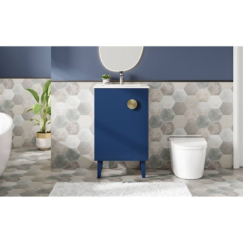 Roomfitters 20 Inch Bathroom Vanity with Ceramic Sink, Freestanding French Style Cabinet with Half-Moon Pulls