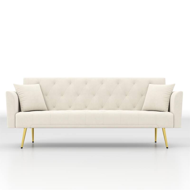 Convertible Sleeper Sofa Bed, Foldable Velvet Loveseat with Adjustable Backrest and Metal Legs, Cloud Chaise Lounge Couch