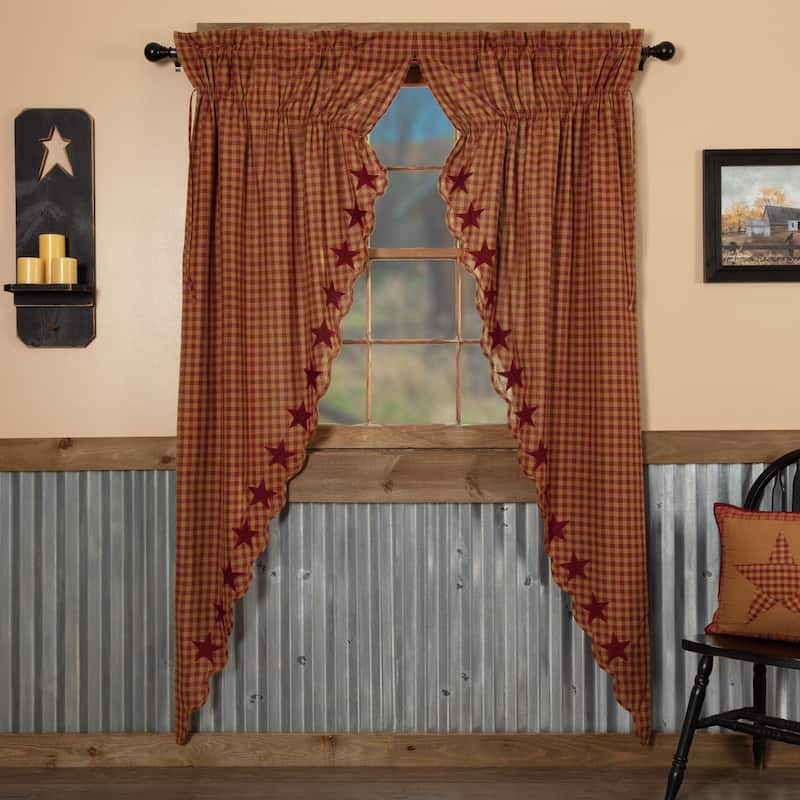 Burgundy Star Scalloped Prairie Long Panel Set of 2 84x36x18 - Prairie Panel 84x36