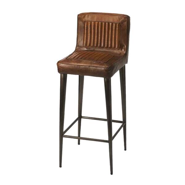 Shop Modern Dark Brown Leather Iron Bar Stool Square On Sale