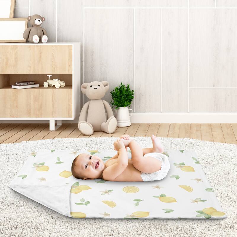 Lemon Floral Girl Baby Receiving Security Swaddle Blanket - Yellow Green White Watercolor Boho Bohemian Farmhouse Fruit Flower