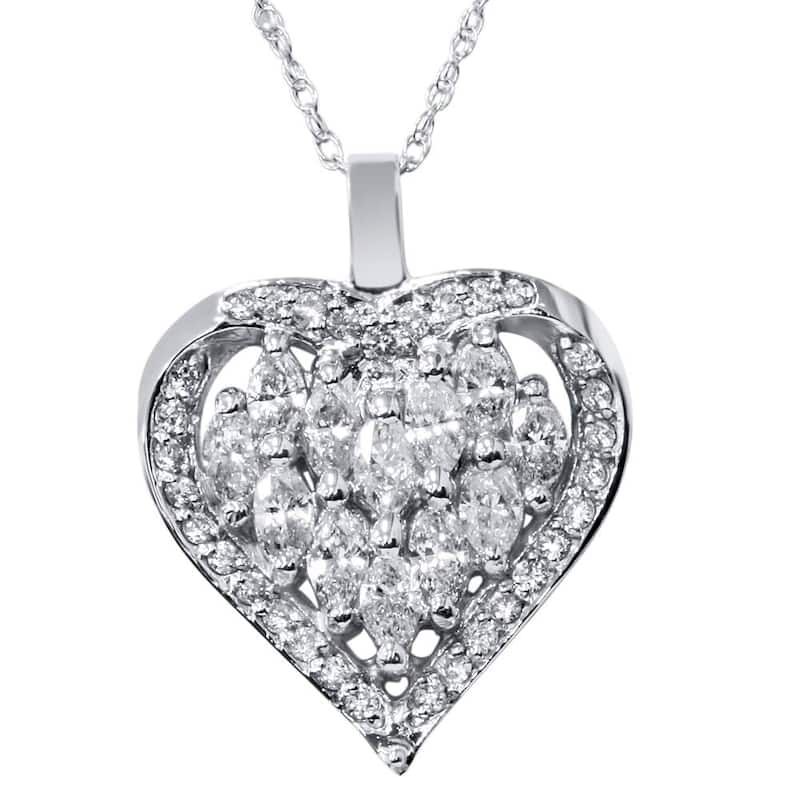 1 1/4ct Hear Shape Marquise Diamond Pendant White Gold