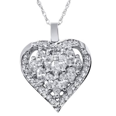 1 1/4ct Hear Shape Marquise Diamond Pendant White Gold