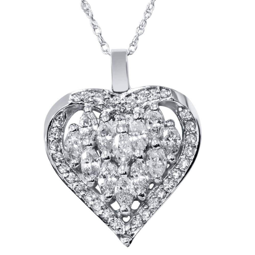 1 1/4ct Hear Shape Marquise Diamond Pendant White Gold