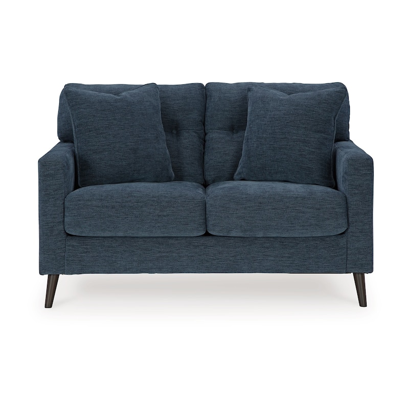 Bixy Loveseat, 57 Inch Dark Blue, Track Armrests, 2 Accent Pillows