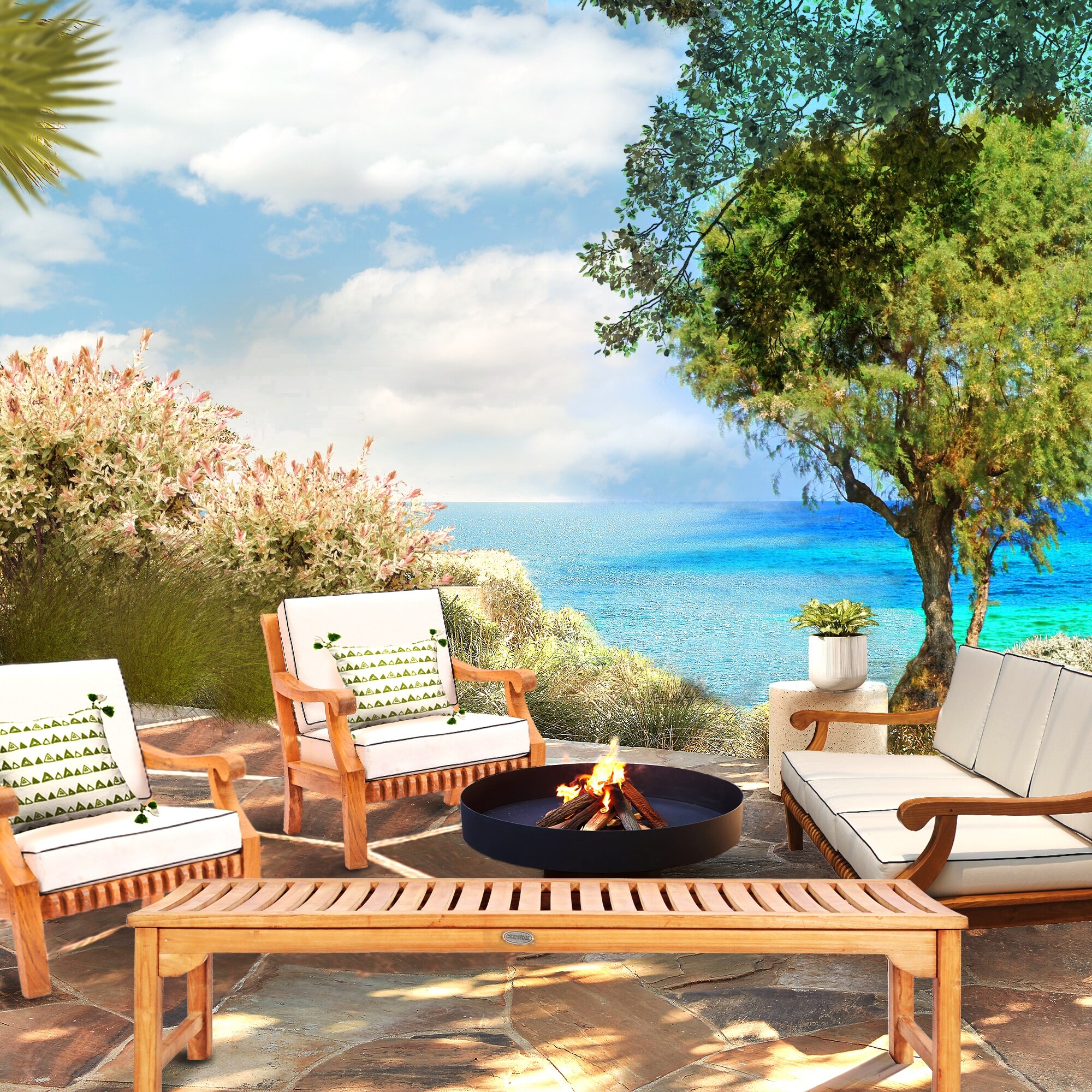 Chic Teak Castle Teak Wood Outdoor Patio Deep Seating Sofa with Cushions -  Bed Bath \u0026 Beyond - 31288325, image size:2000x2000