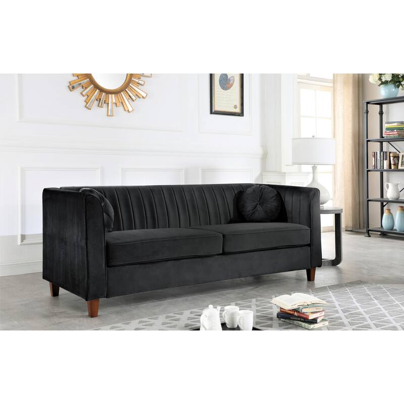 Arvilla Velvet Kitts Classic Chesterfield Sofa - Black