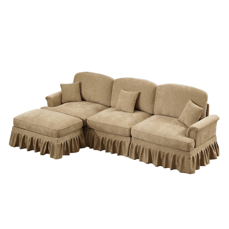 GDFStudio - Mid Century Chenille L-Shaped 3-Seater 107.1" Modular Sectional Sofa with Ottoman
