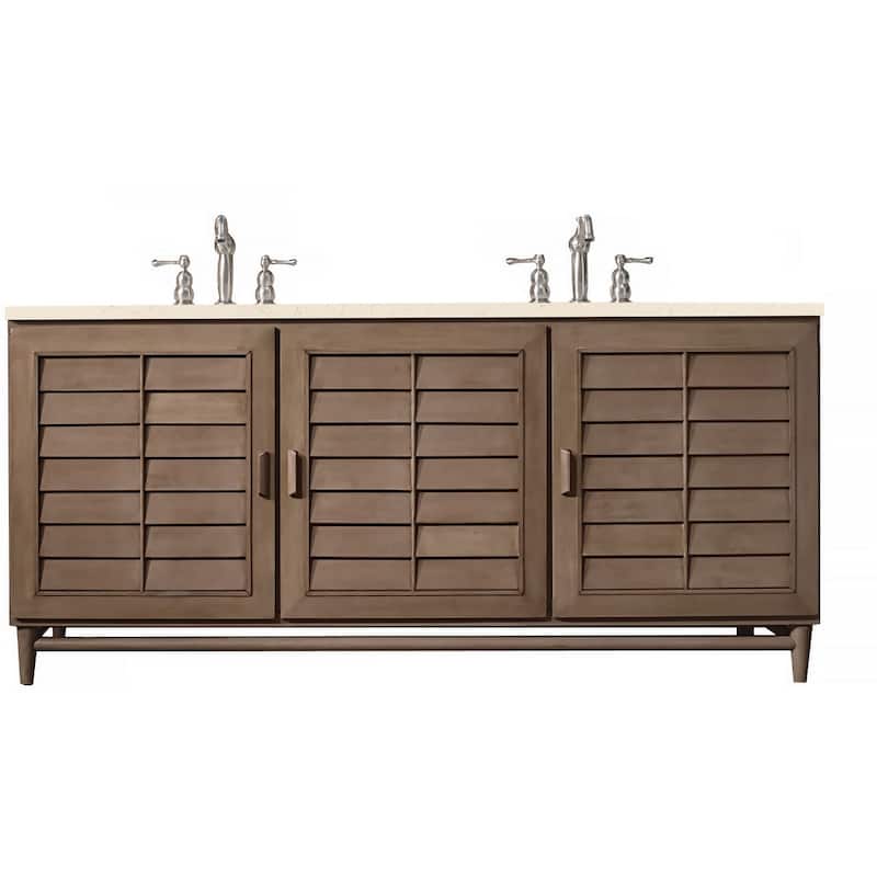 James Martin Vanities Portland 72" Double Basin Hardwood Vanity Set - Whitewashed Walnut - Walnut Finish