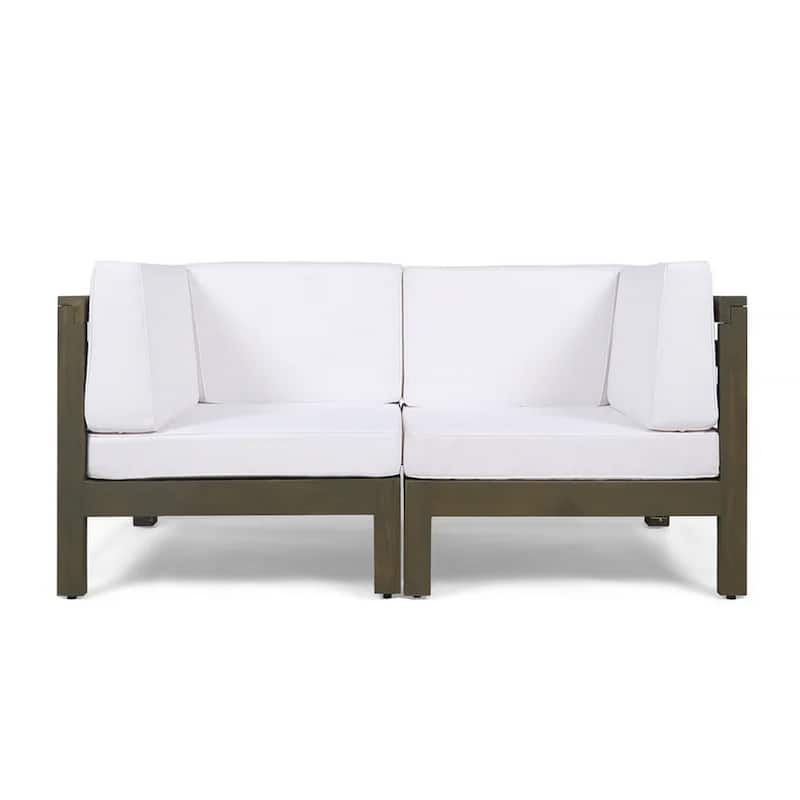 Ony Outdoor Loveseat, Detachable Acacia Wood Chairs, White Cushions