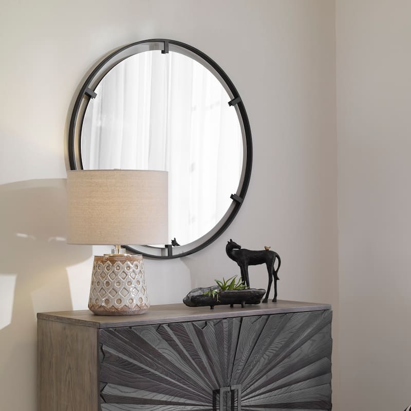 Uttermost Cashel Satin Black Round Iron Mirror