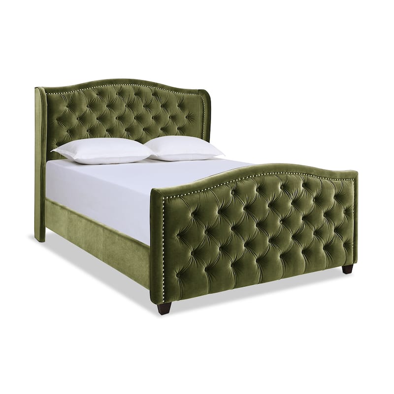 Athens Upholstered Nailhead Tufted Wingback Panel Bed