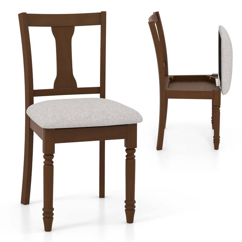 Costway 2 PCS Wood Chair Antique Upholstered Chair with Storage Space - See Details - Brown & Light Gray