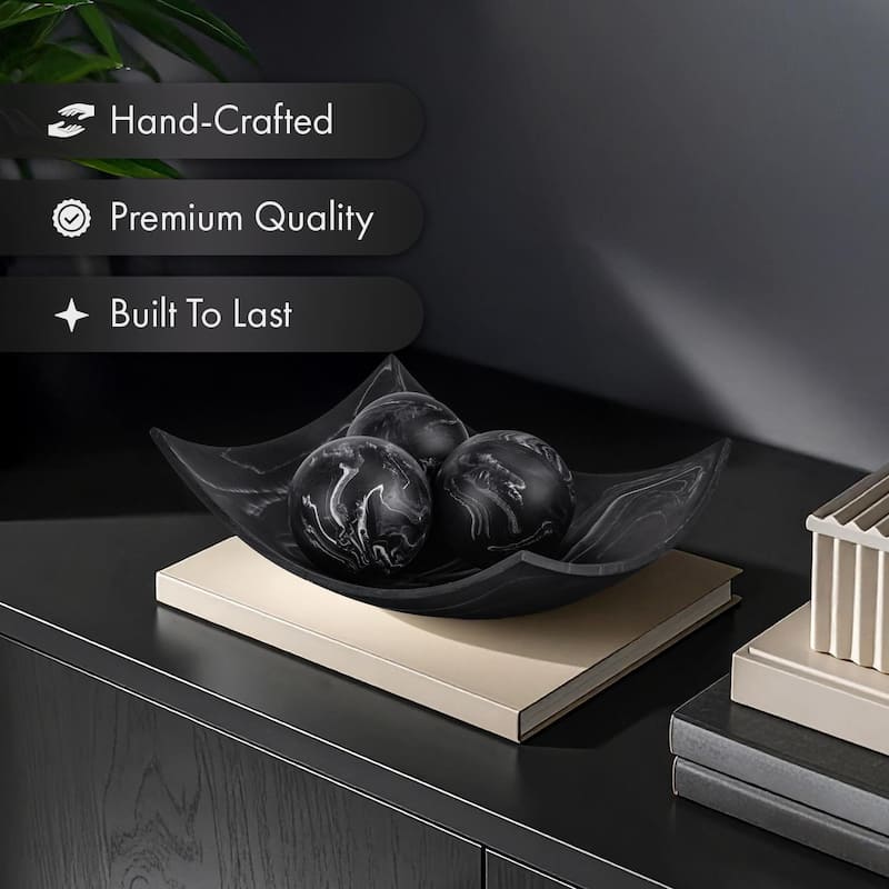Creative Scents Black Marble Look Fruit Bowl for Kitchen Counter