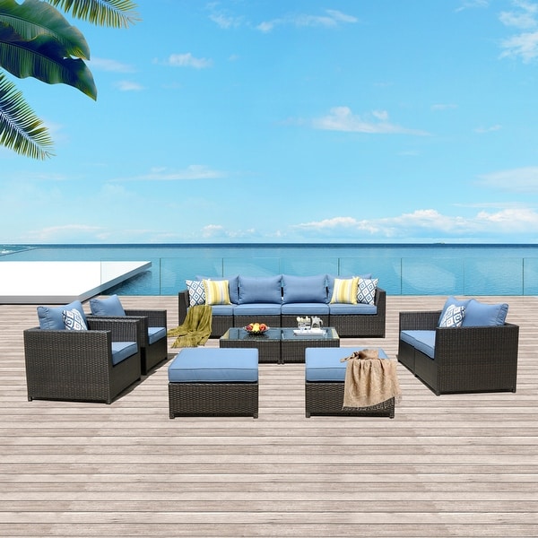 Ovios Patio Furniture Set Big Size Outdoor Furniture 12 Pcs Set PE Rattan Wicker sectional with 4 Pillows and 2 Furniture Covers. Opens flyout.