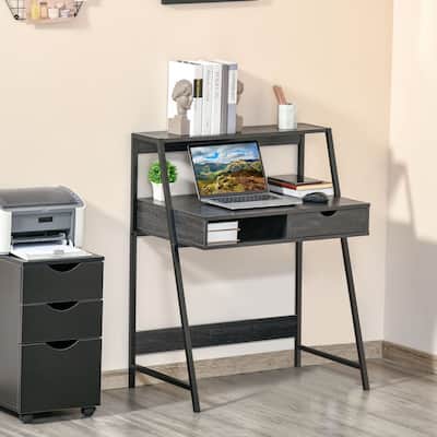 Particle Board and Steel Computer Desk with Shelves and Drawer