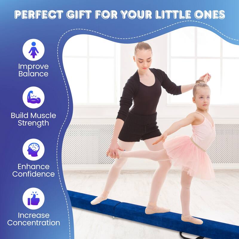 Gymax 9 FT Folding Balance Beam w/ Solid Wood Base & Anti-slip Bottom