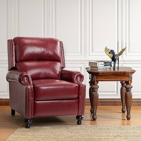 Gabriela Cigar Genuine Leather Recliner with Tapered Block Feet