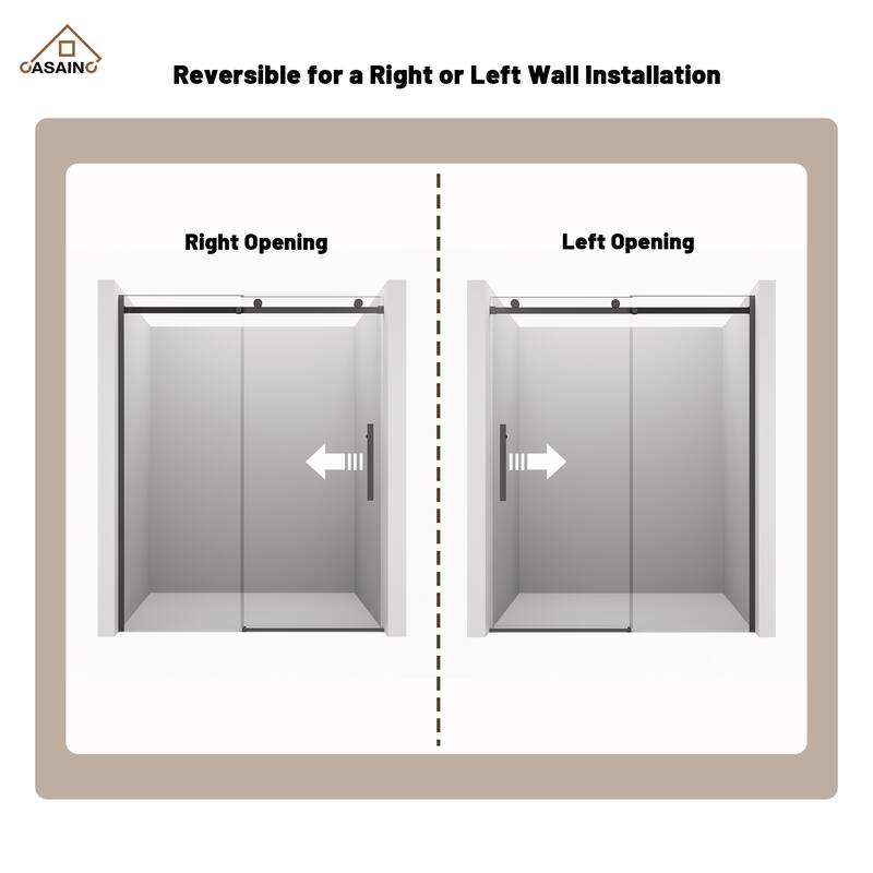 CASAINC 60 in. W x 76 in. H Sliding Frameless Shower Door with SGCC Certification