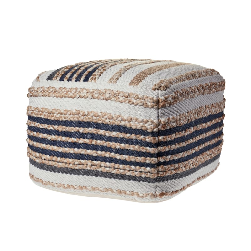 Sevita Classic Tri-Colored Natural/Navy Jute Pouf
