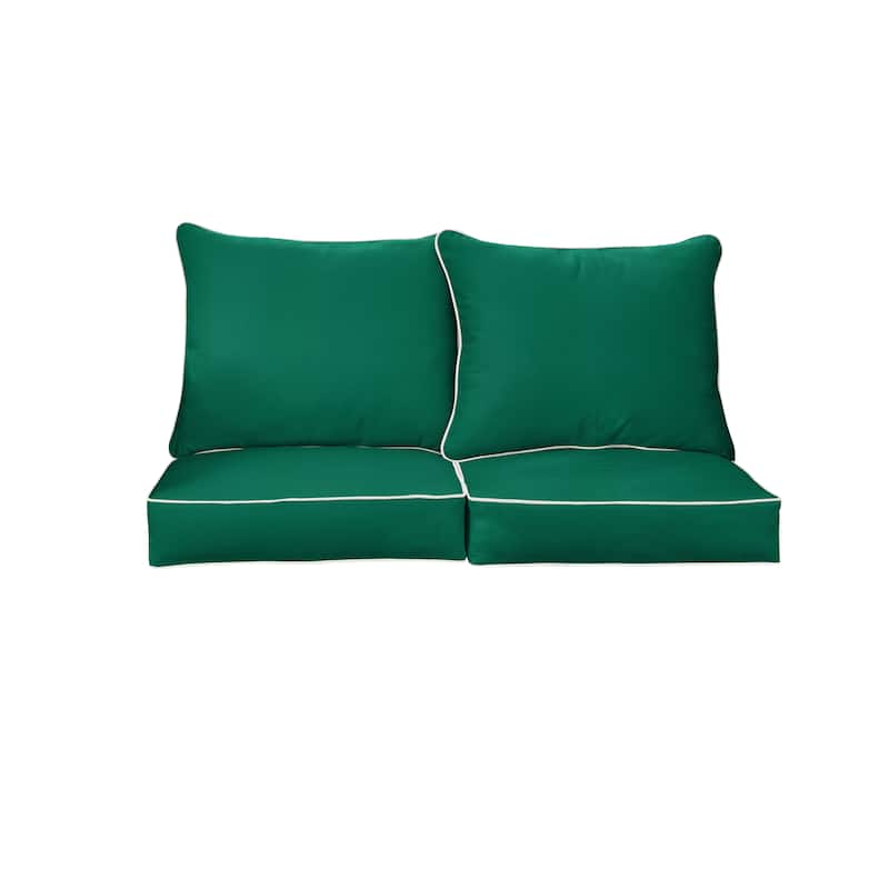 Sorra Home Sunbrella Outdoor Loveseat Pillow and Cushion Set - 23 in W x 27 in D x 5 in H - Canvas Natural Green