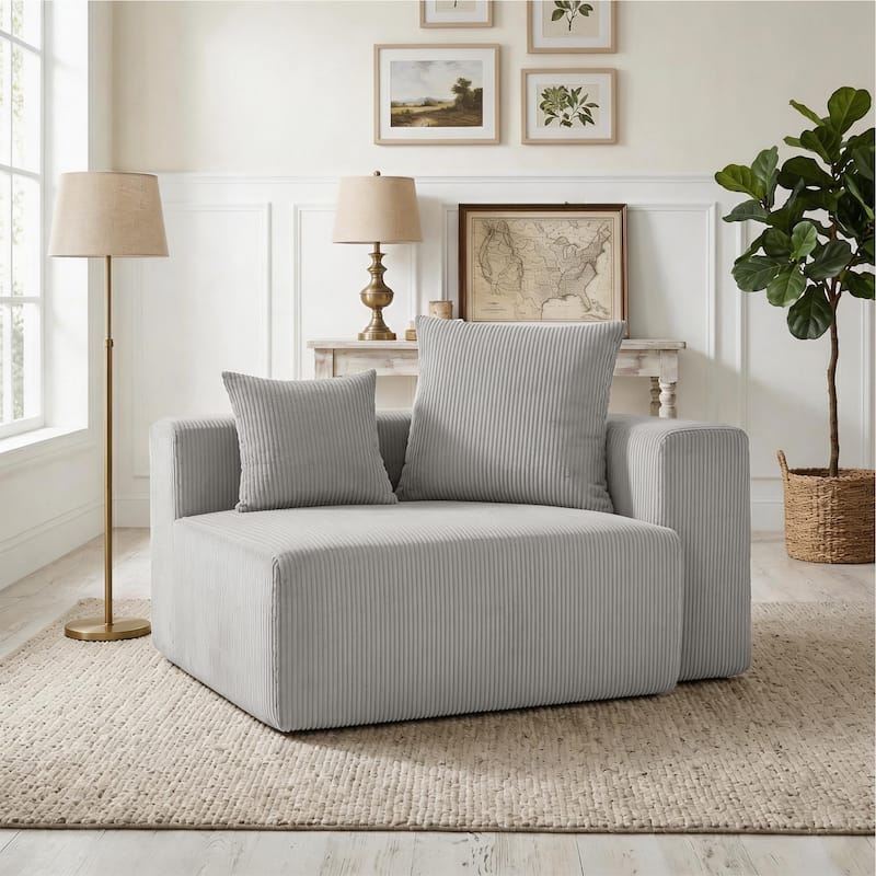 51"W Oversized Modular No Assembly Corduroy Accent Corner Chair - Right Facing - Light Grey