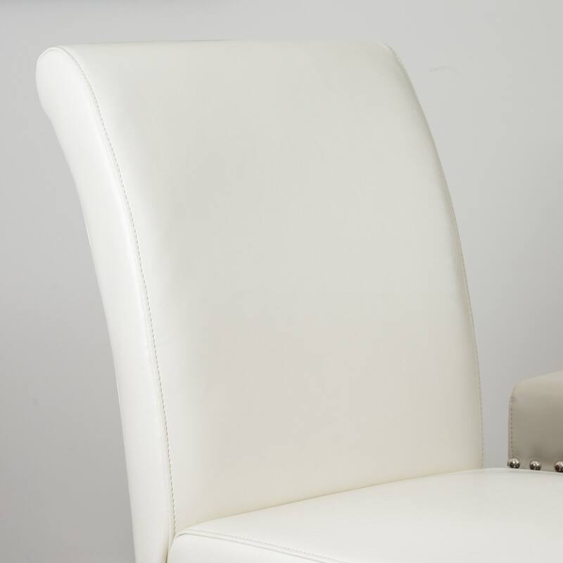Roomfitters Upholstered Leather Counter Stools, Set of 2 Dining Chairs with Nailhead Trim and Wood Legs, Ivory Black