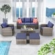 preview thumbnail 40 of 66, EROMMY 6/7 Piece Modular Outdoor Rattan Sofa Set, All-Weather Wicker Patio Furniture with Storage Table, Cushions & Pillows Arm Single Chair - Navy