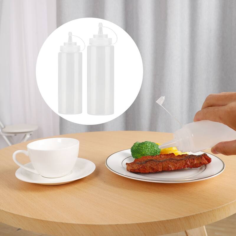 Kitchen PE Squeeze Bottles Vinegar Barbecue Condiment Dispenser 2pcs - White - 240ml/8oz+360ml/12oz