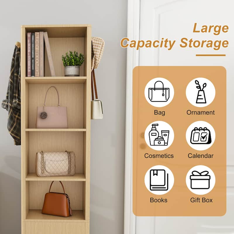 360° Rotating Makeup & Jewelry Cabinet with Full-Length Mirror - Standing Organizer with Coat Rack & 6-Tier Shelves