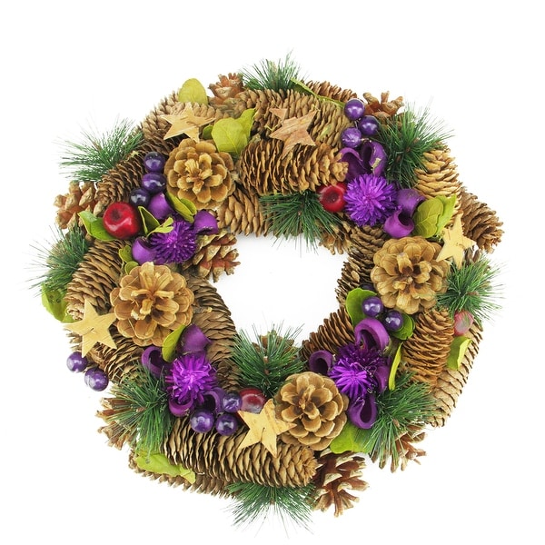 13" Brown and Purple Pine Cone and Berry Artificial Christmas Wreath - Unlit - N/A
