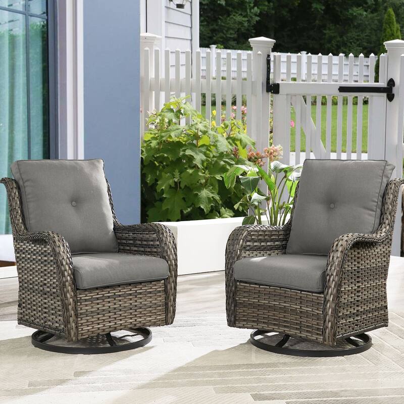 Gymojoy Wicker Swivel Glider Chair with Water-Resistant Olefin Cushions - 2-Piece - Grey Wicker / Grey Cusion