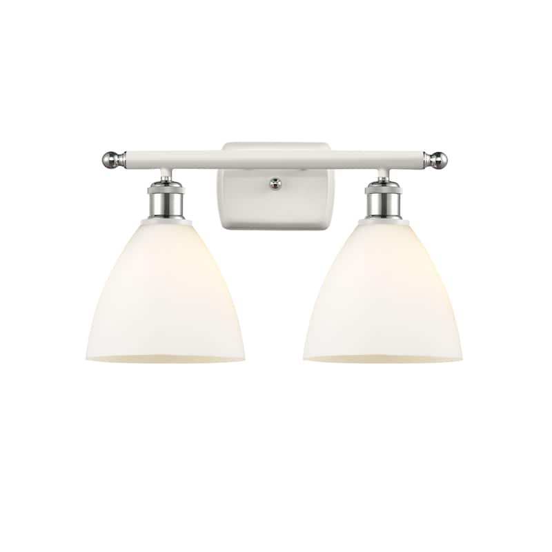 Innovations Lighting Bristol Glass - 2 Light 18" Bath Vanity Light - Matte White/White and Polished Chrome Finish