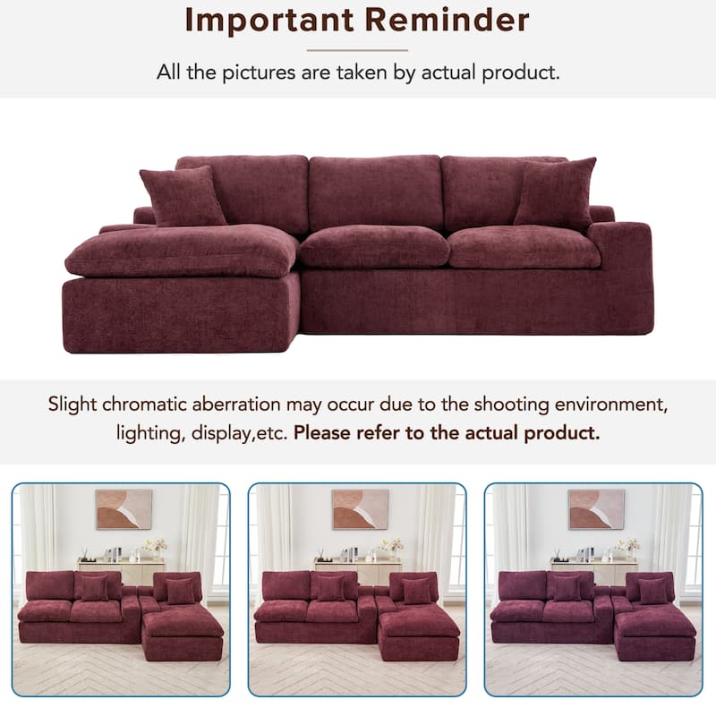 107-In Modern Chenille Sectional Sofa,Living Room Sofa with Double-layer Cushion & Side Pockets