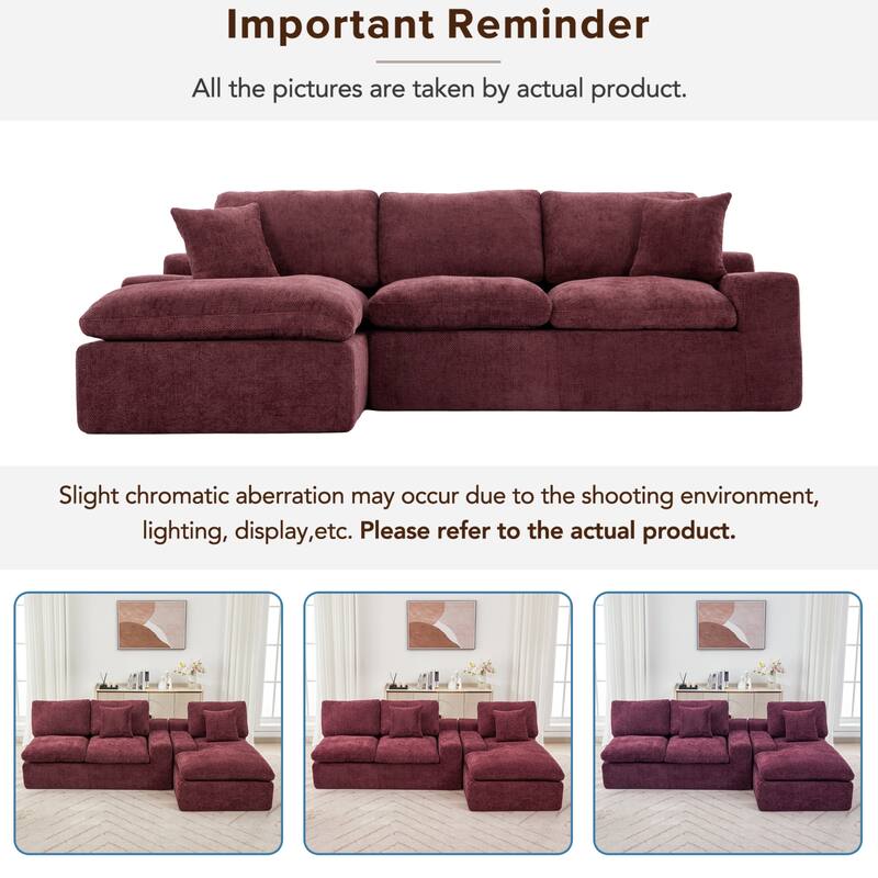 L-Shape Cloud Sectional Sofa with Chaise, Chenille Modular Boneless Upholstered Couche, Full-Compressed Sofa with Side Pockets