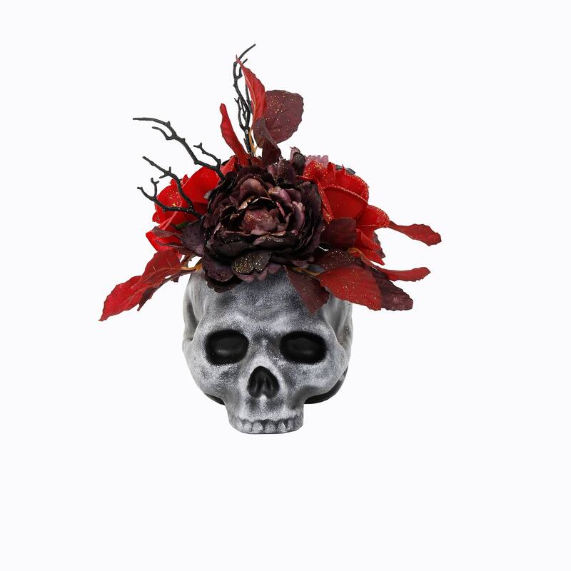 Floral Arrangement In Foam Skull