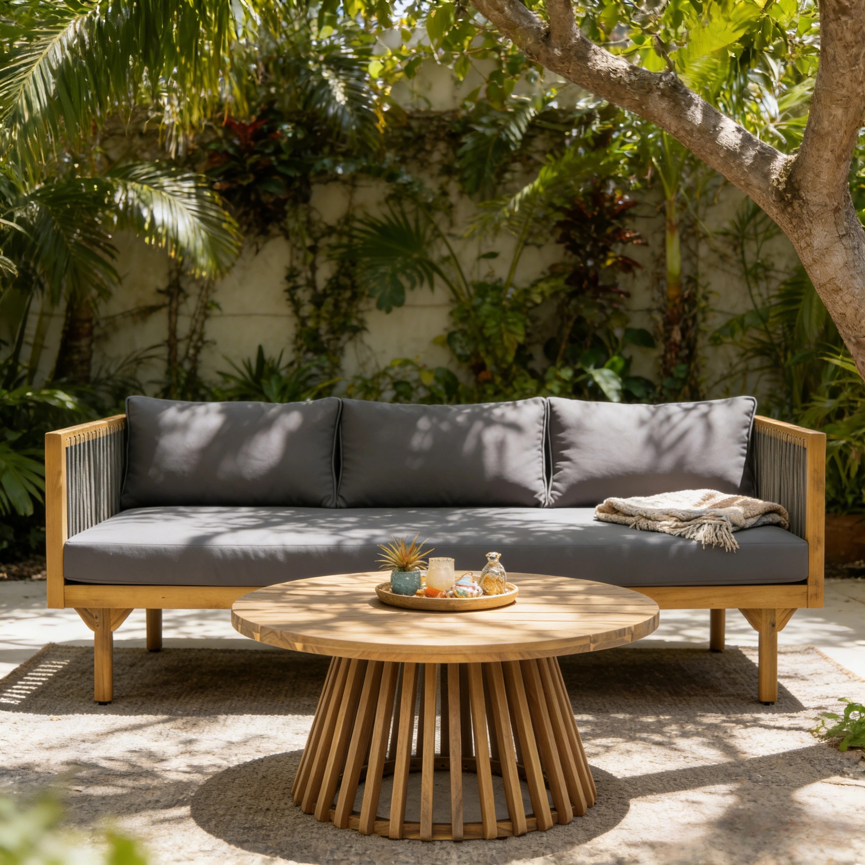 Christopher Knight Home - Acacia Wood Outdoor Patio Sofa with Rope Design