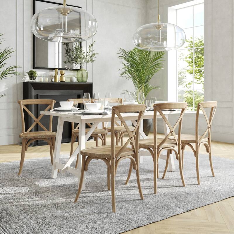 Modern Solid Wood Stacking Cross Back Dining Chairs (Set of 2)