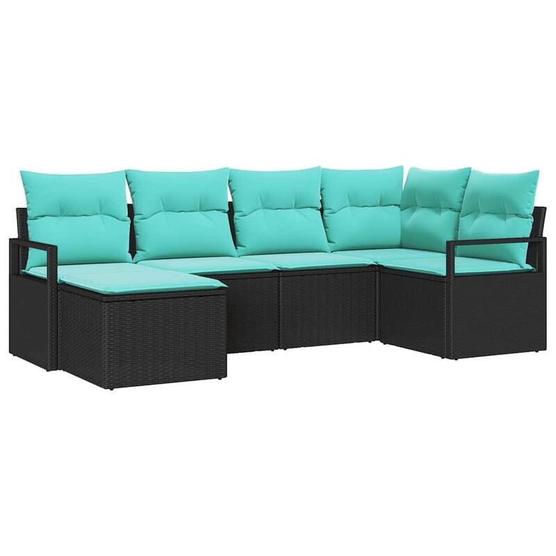 vidaXL 7 Garden Sofa Set with Cushions Black Poly Rattan - 91.3 x 48 x 27.2