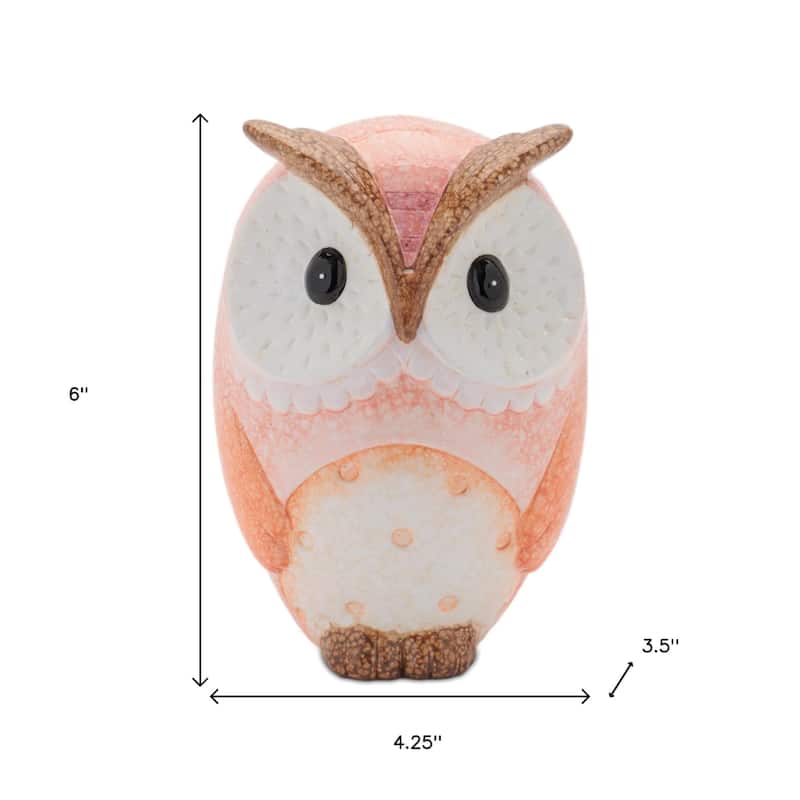 HomeRoots Set of Three Pink And Beige Terracotta Owl Figurines - 4.25 in. x 6.00 in. x 3.50 in.