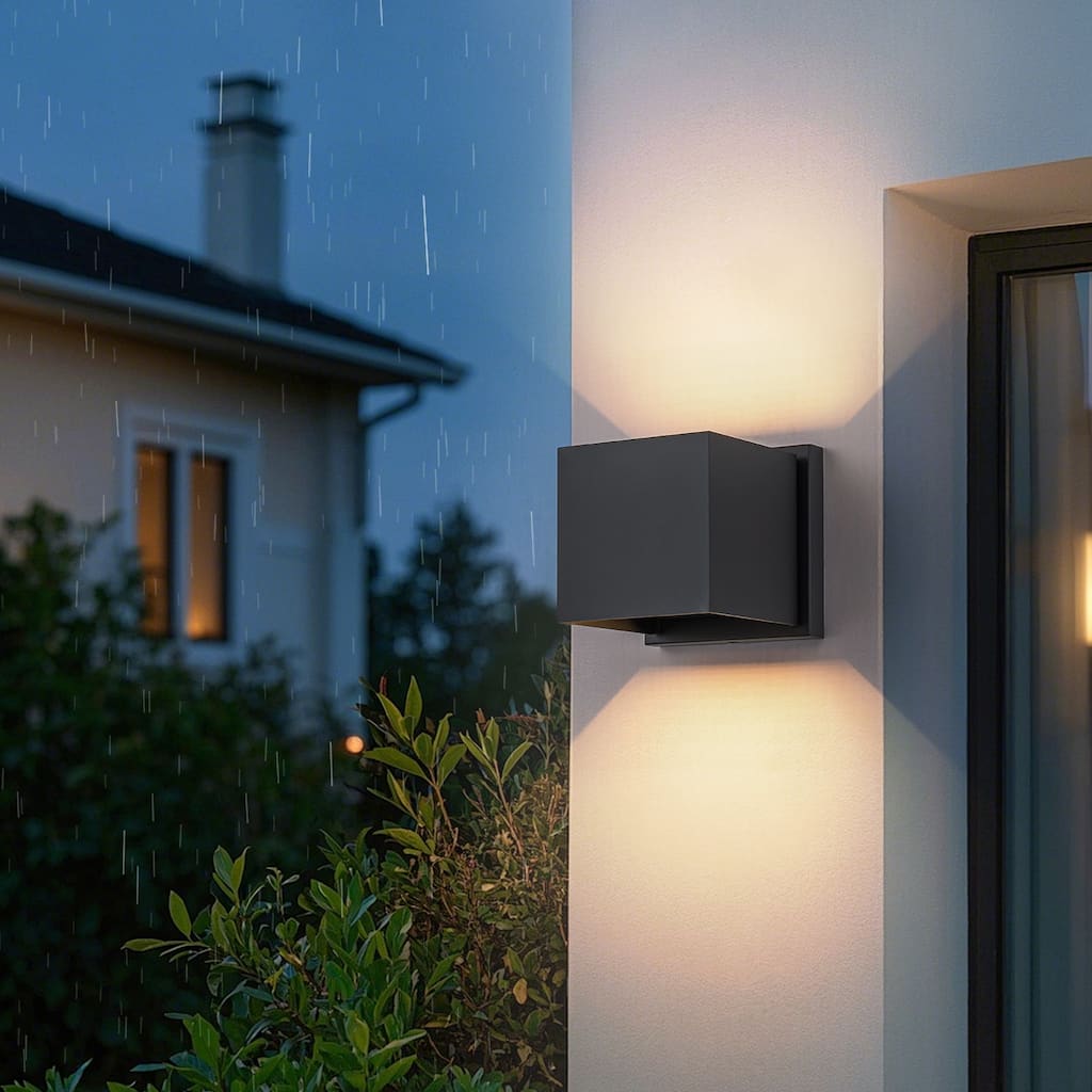 Modern Square 2-Light Wall Sconce Outdoor LED Wall Light - 5.4-in H x 5.4-in W x 5.7-in D