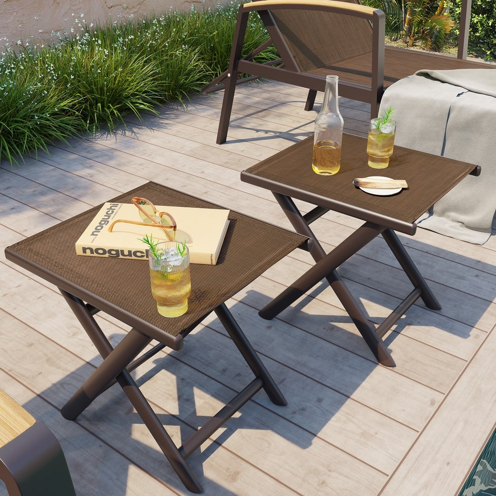 Outdoor Patio Folding Side Table Ottoman Camping End Table Plant Stand - 14.8in W x 17.1in L x 16.3in H