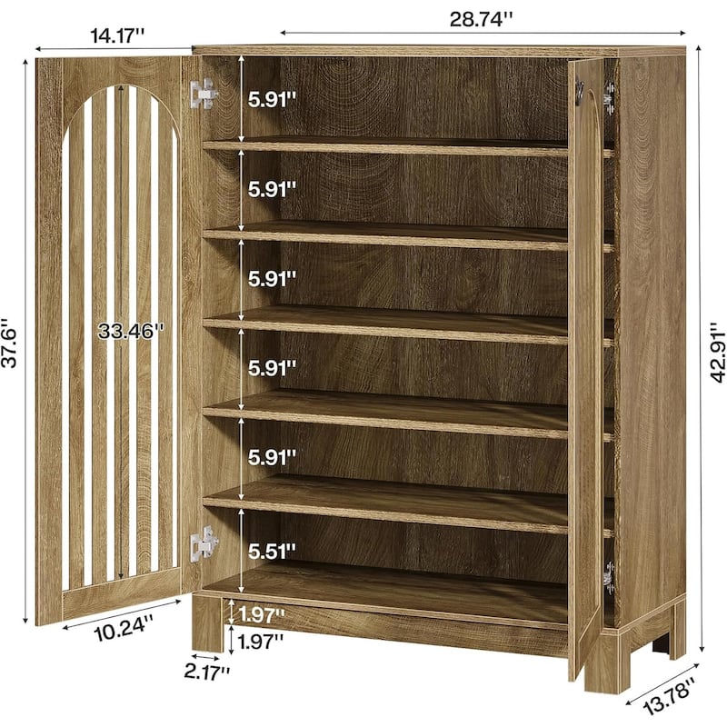Shoe Cabinet with Louver Doors, 6-Tier Adjustable Shoe Storage Cabinet