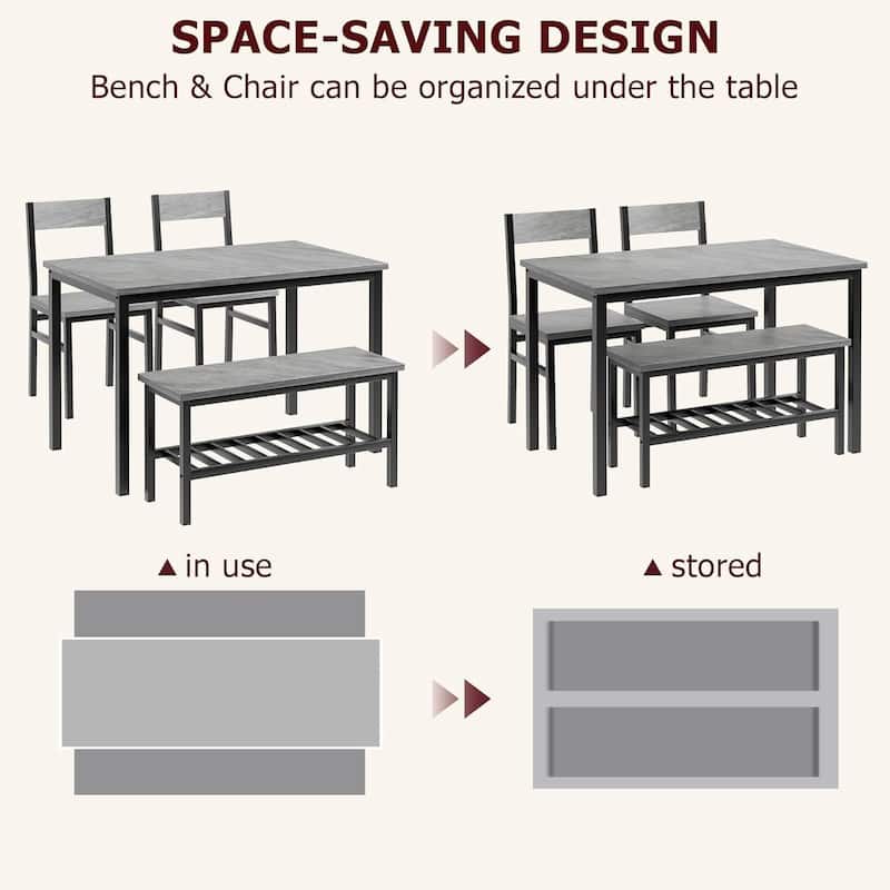 Dining Table and Chairs Set of 4, Kitchen Table and 2 Chairs for 4 with Bench, Modern Metal Frame Dining Room 