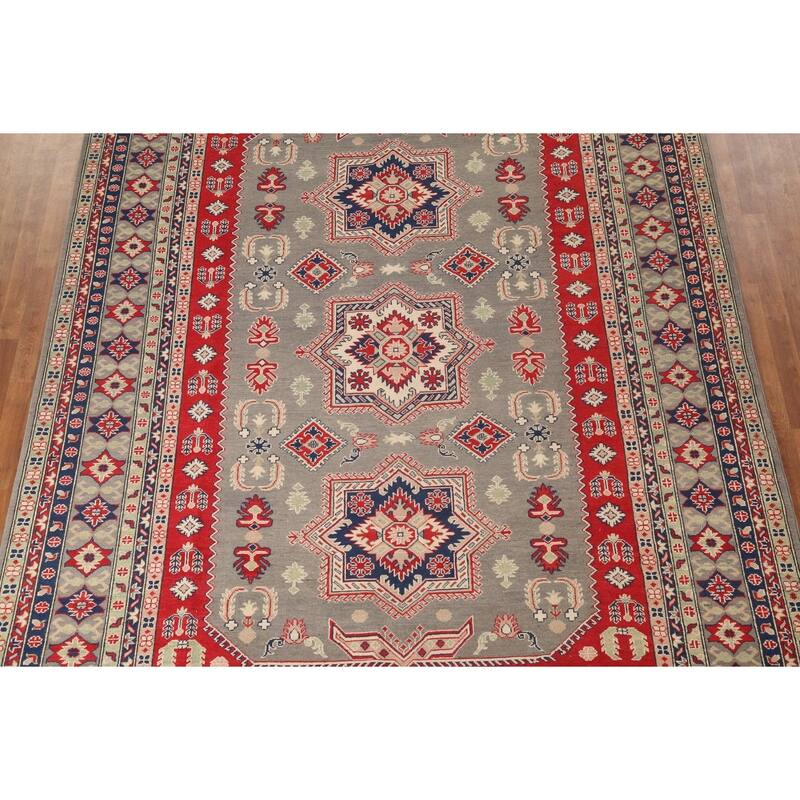 Traditional Grey Kazak Oriental Area Rug Handmade Wool Carpet - 8'7"x 11'5"