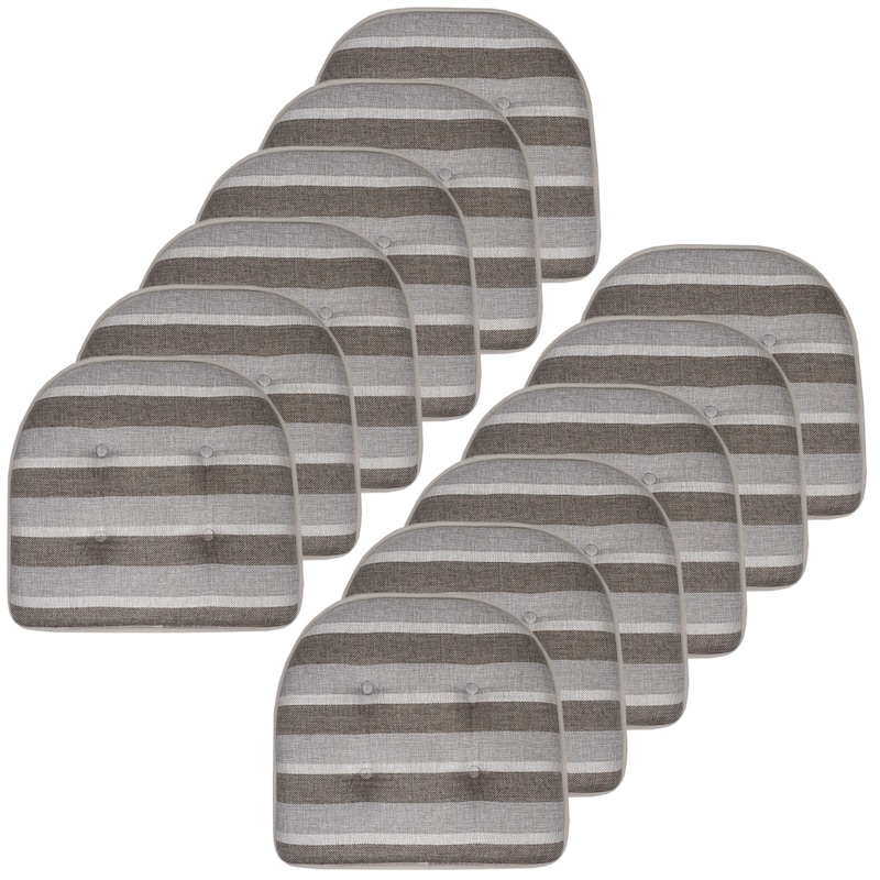 Bradford Striped U Shaped Memory Foam Chair Pad - Silver/Brown Striped - Set of 12
