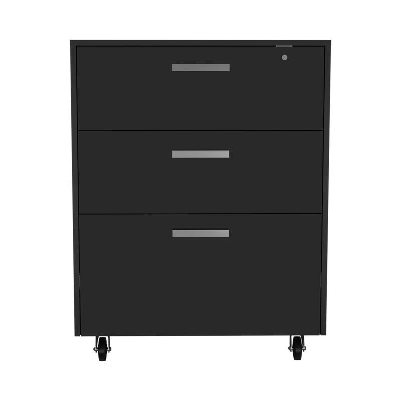 3 Drawers Storage Cabinet with Casters - Black