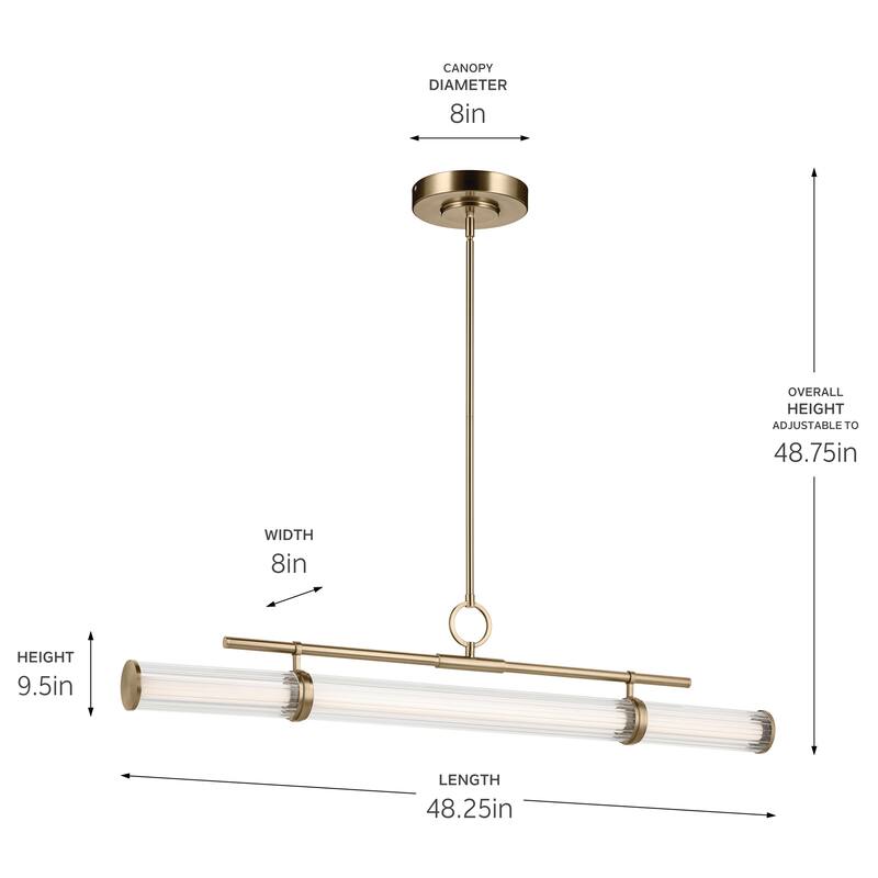 Riven 48.25 Inch LED 1 Light Linear Chandelier with Clear Fluted Glass in Champagne Bronze