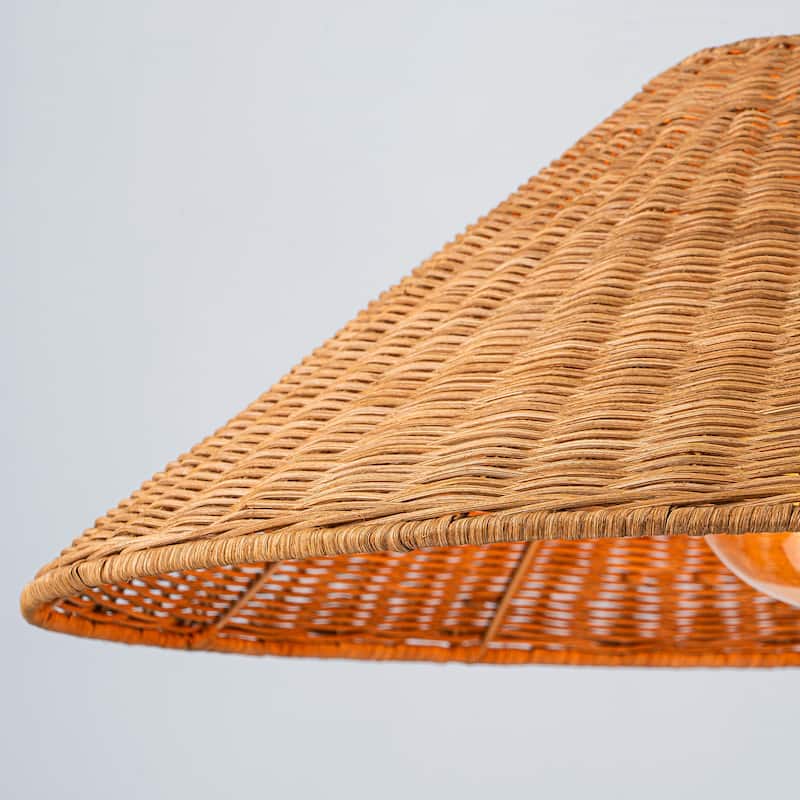 1-Light Farmhouse Straw Hat Hand Woven Chandelier with Natural Rattan Shade